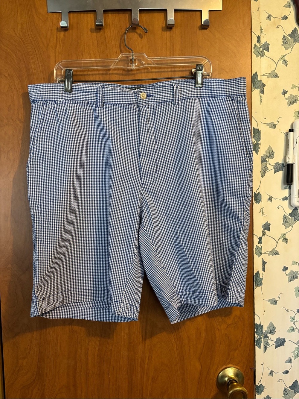 D-1 Ralph Lauren Navy and White Micro-Check Flat Front Shorts